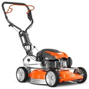 Husqvarna KLIPPO LB 553SQe professional self-propelled petrol lawnmower with 53cm BioClip® mulching deck and commercial HS 166AP engine, front angled product view.