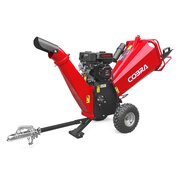 Front view of the Cobra CHIP700L 4-inch towable petrol wood chipper, focusing on the adjustable discharge chute and tow bar.