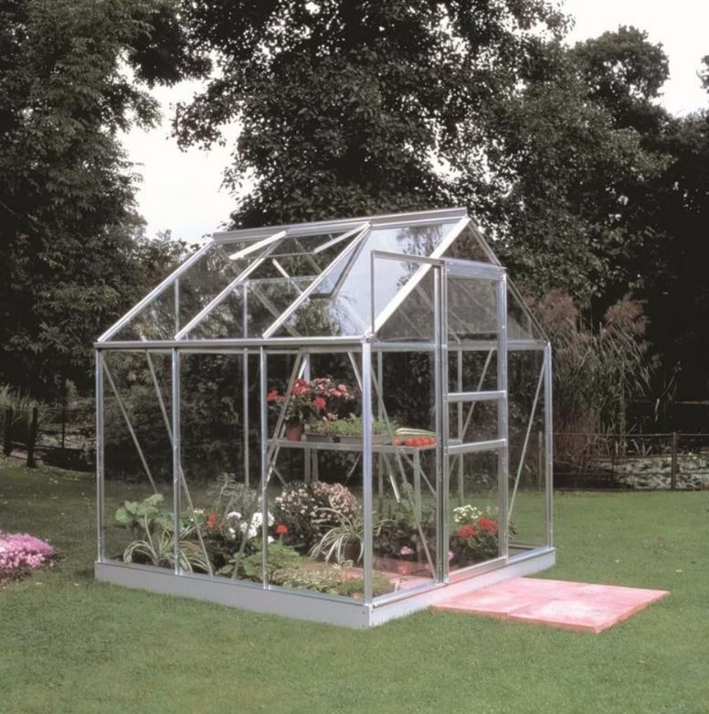 Halls Popular 66 Aluminium Greenhouse 6 x 6 Toughened Glass Long Panes ...