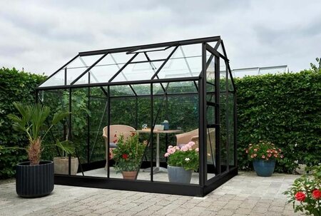 Halls Popular 68 Black Greenhouse 6 x 8 Horti Glass Short Panes