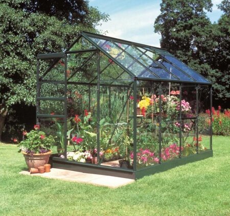 Halls Popular 68 Forest Green Greenhouse 6 x 8 Horti Glass Short Panes - S08101