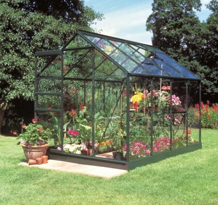 Halls Popular 68 Forest Green Greenhouse 8 x 6 Horti Glass Short Panes - S08101