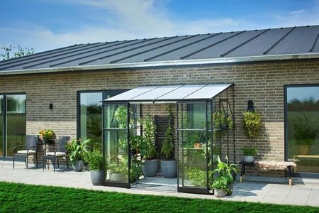 Halls QUBE Lean-To Greenhouse 68 Black Toughened Glass - image 1