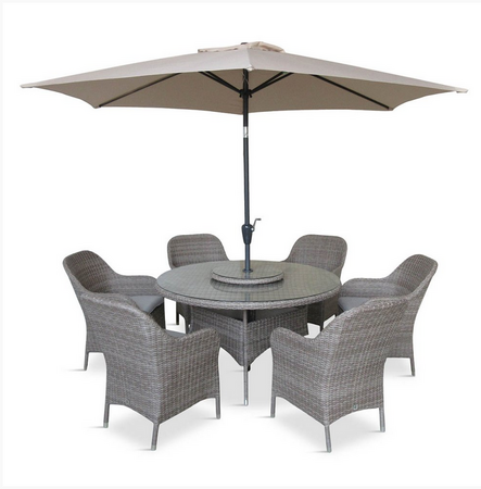 LeisureGrow - Monte Carlo Sand 6-seat Dining Set With Lazy Susan and 3M Parasol - MCSA/SET3 - image 1