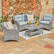 LeisureGrow St Tropez Stone Garden Sofa Lounge Set with drinks on table